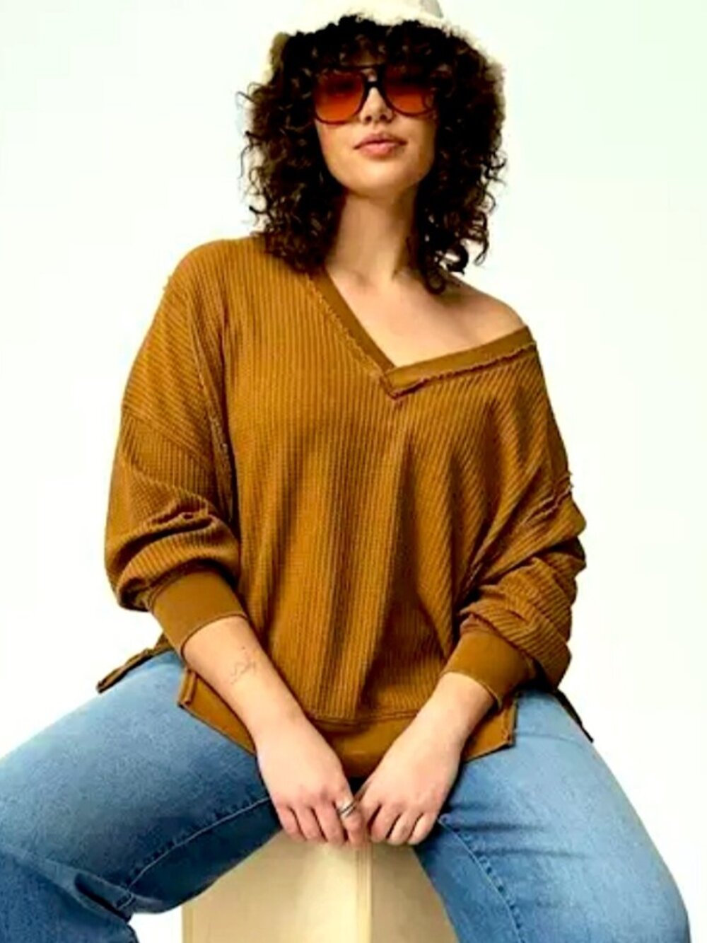 VGUC Torrid Oversized Waffle Top in Tobacco Brown, Size 1 (Fits Like 3X) - Picture 2 of 10
